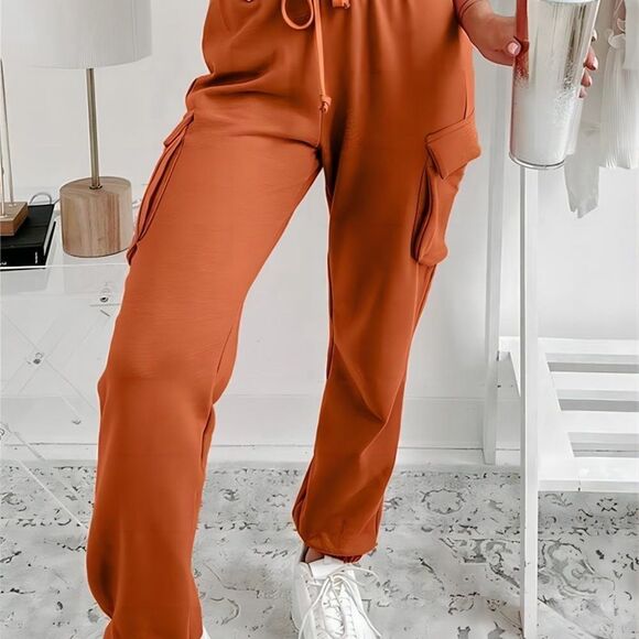 Orange Cargo Jogger SweatPants Drawstring Cargos - Picture 6 of 6